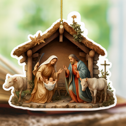 Weihnachtskrippe Holz Flach Hängedeko Set Krippenszene