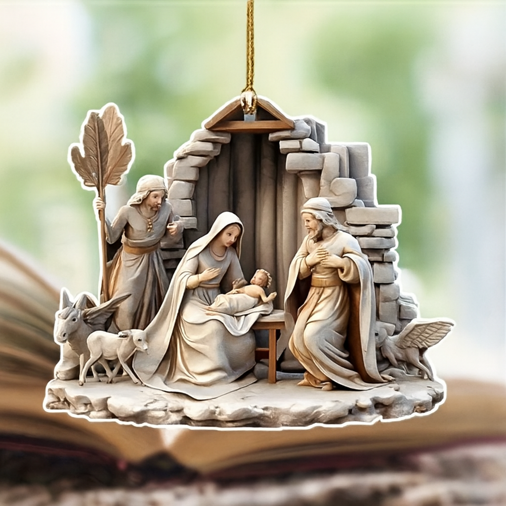 Weihnachtskrippe Holz Flach Hängedeko Set Krippenszene
