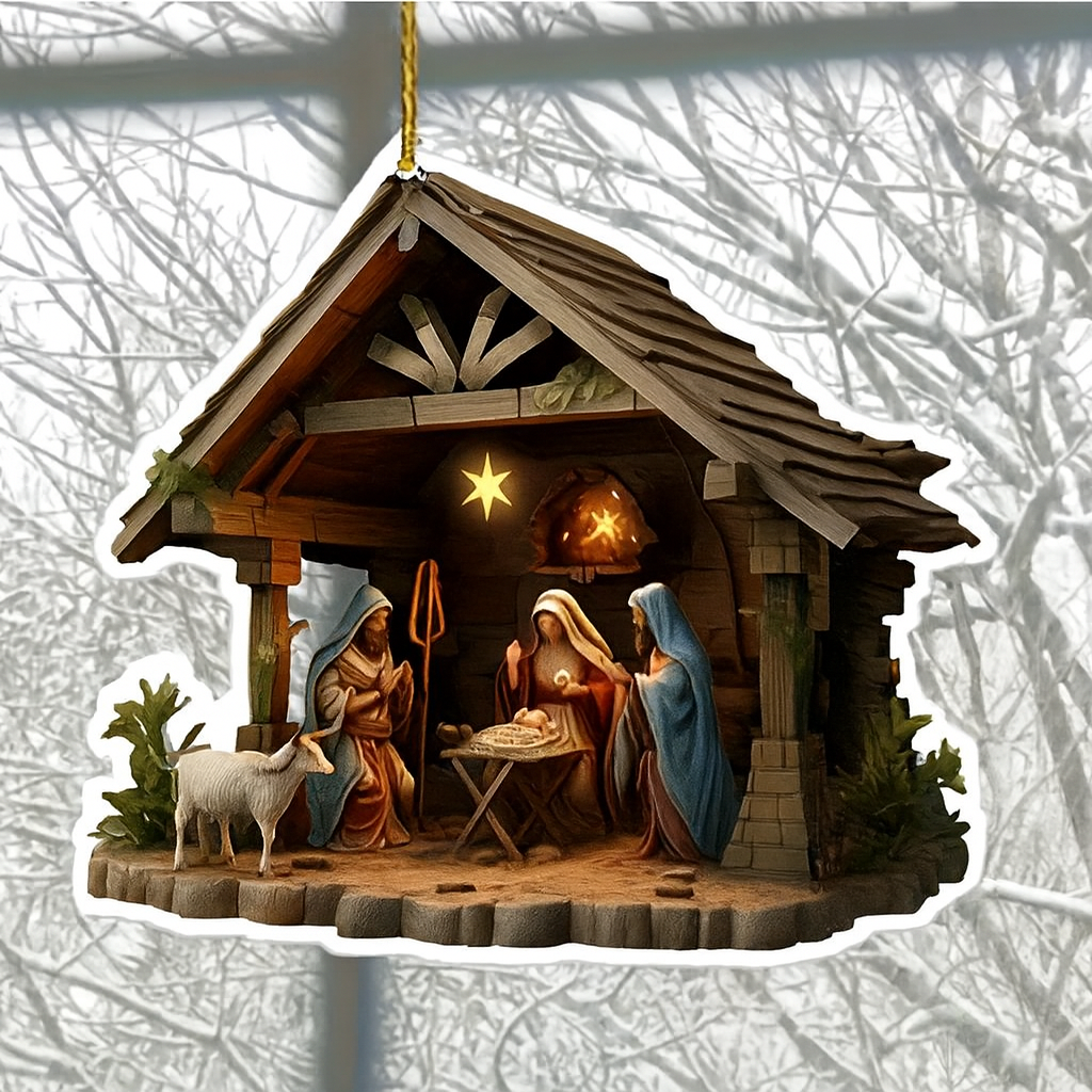 Weihnachtskrippe Holz Flach Hängedeko Set Krippenszene