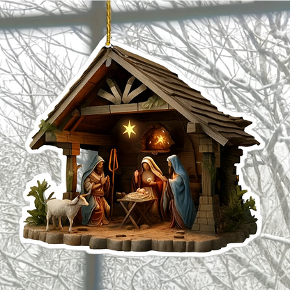 Weihnachtskrippe Holz Flach Hängedeko Set Krippenszene