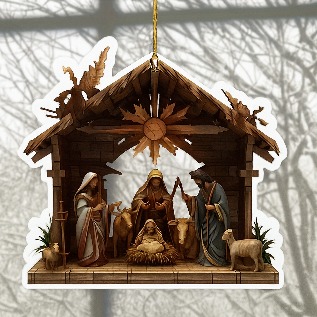 Weihnachtskrippe Holz Flach Hängedeko Set Krippenszene