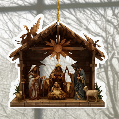 Weihnachtskrippe Holz Flach Hängedeko Set Krippenszene