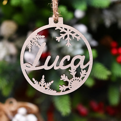 Weihnachtsornamente Holz Personalisiert Rund Schneeflocke