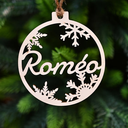 Weihnachtsornamente Holz Personalisiert Rund Schneeflocke