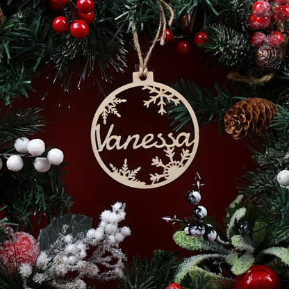 Weihnachtsornamente Holz Personalisiert Rund Schneeflocke