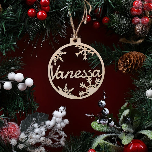 Weihnachtsornamente Holz Personalisiert Rund Schneeflocke