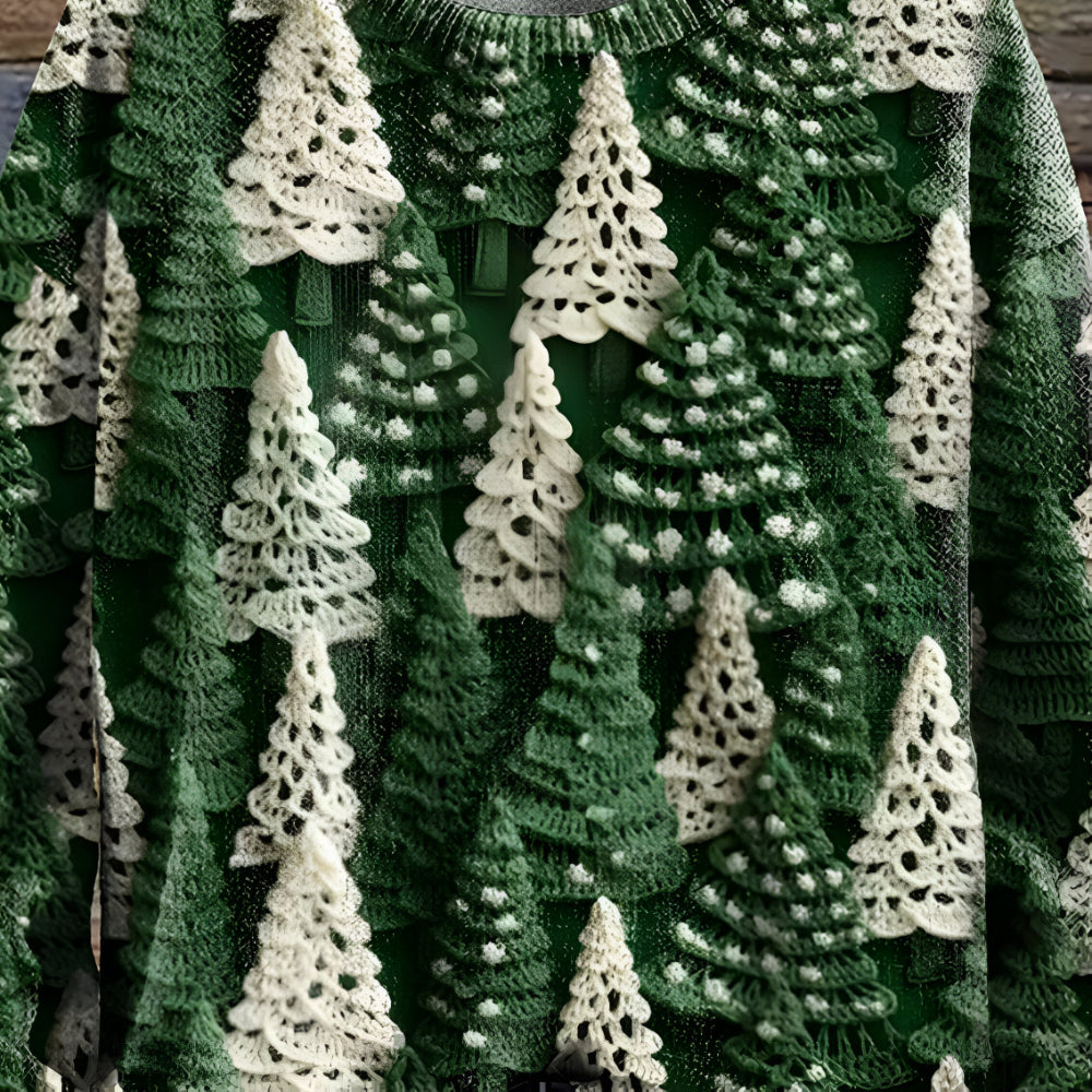 Weihnachtspullover Damen Herren Strick Pullover mit Tannenbaum Muster