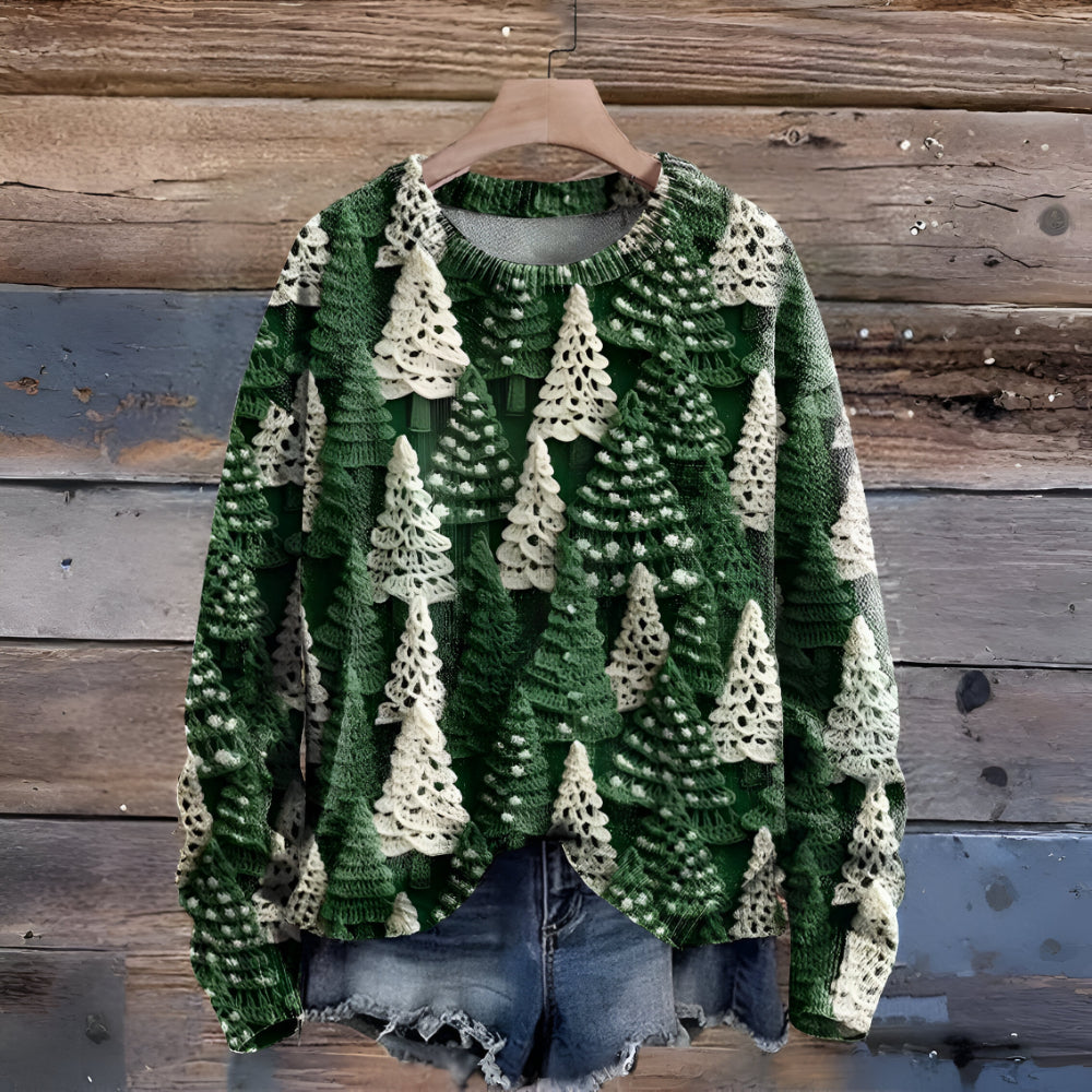 Weihnachtspullover Damen Herren Strick Pullover mit Tannenbaum Muster