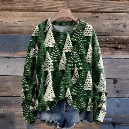 Weihnachtspullover Damen Herren Strick Pullover mit Tannenbaum Muster