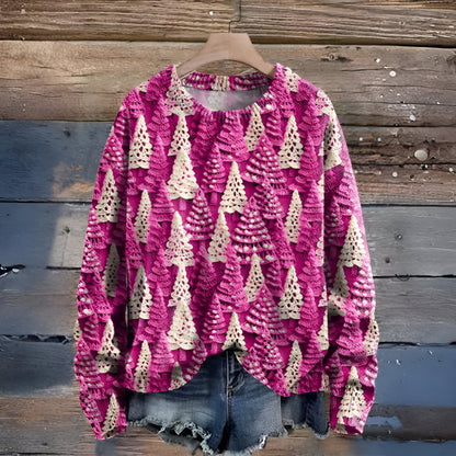 Weihnachtspullover Damen Herren Strick Pullover mit Tannenbaum Muster