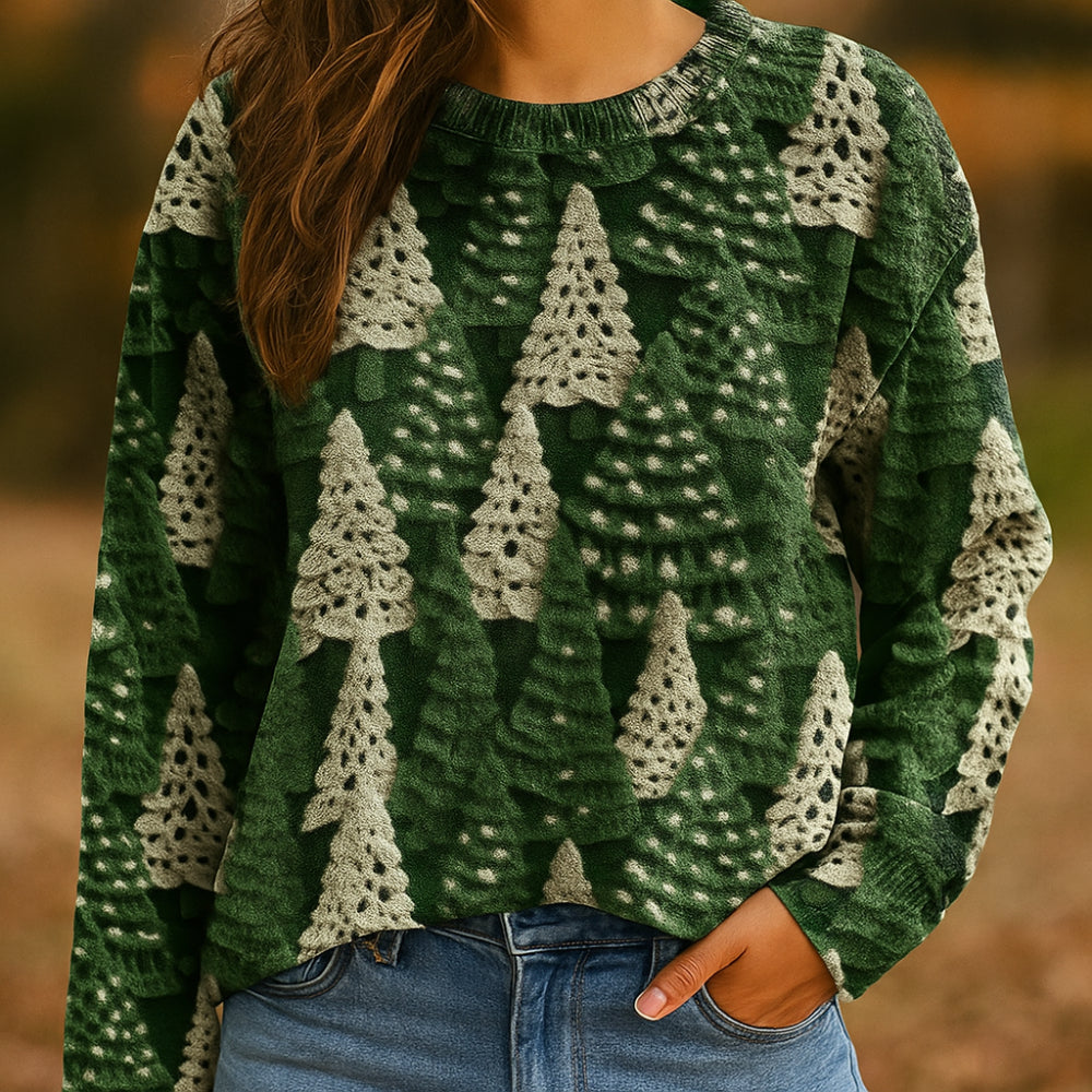 Weihnachtspullover Damen Herren Strick Pullover mit Tannenbaum Muster