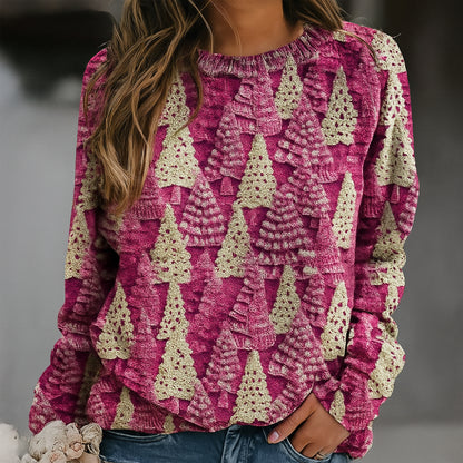 Weihnachtspullover Damen Herren Strick Pullover mit Tannenbaum Muster