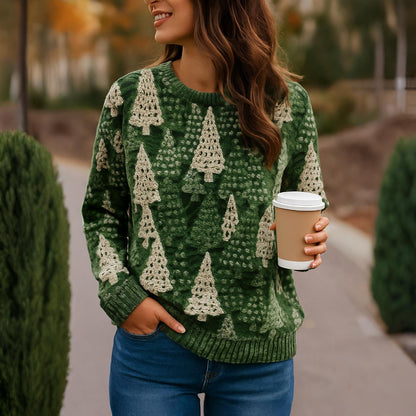 Weihnachtspullover Damen Herren Strick Pullover mit Tannenbaum Muster