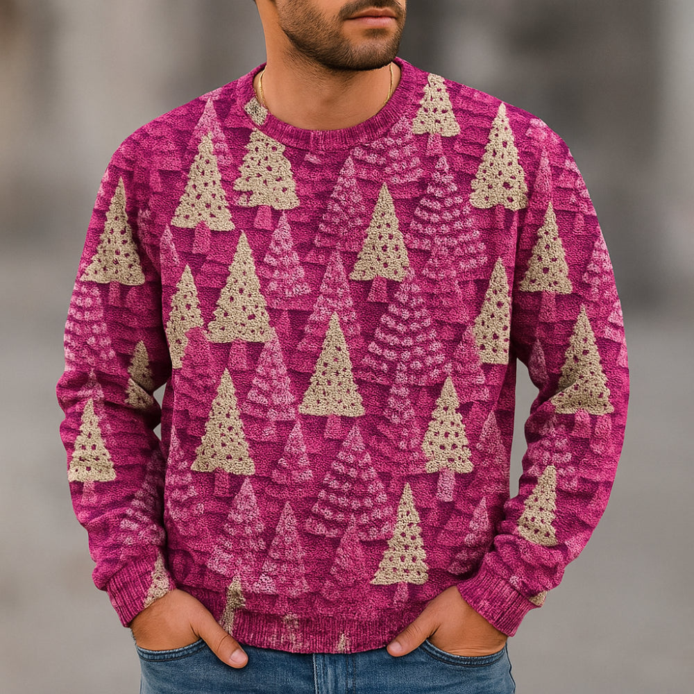Weihnachtspullover Damen Herren Strick Pullover mit Tannenbaum Muster