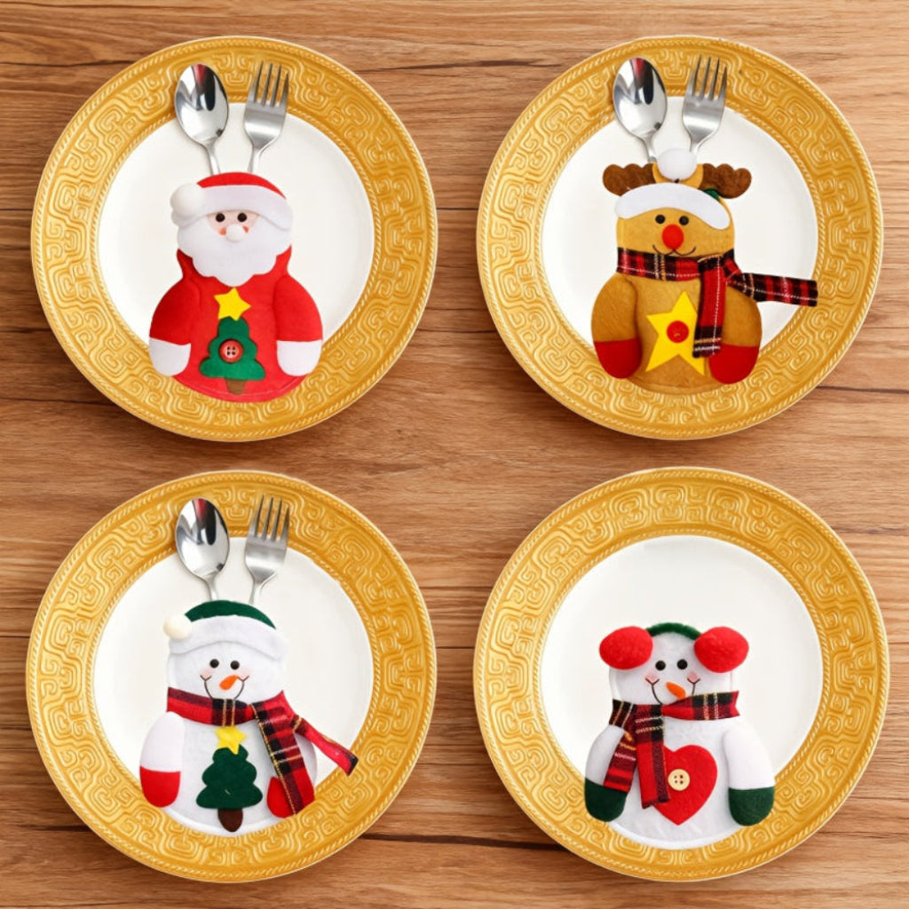 Weihnachtstischdeko Besteckhalter Stoff Weihnachtsfiguren 12er Set