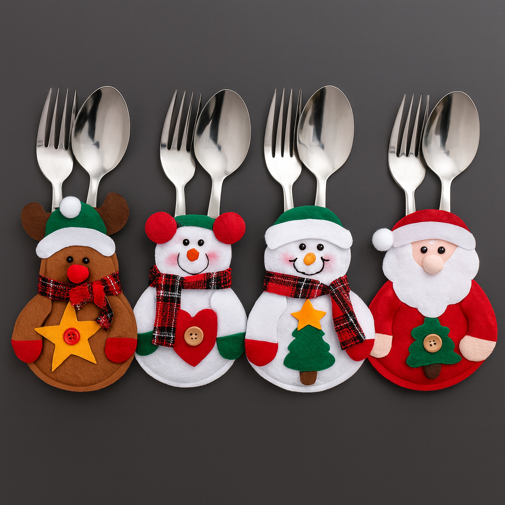 Weihnachtstischdeko Besteckhalter Stoff Weihnachtsfiguren 12er Set