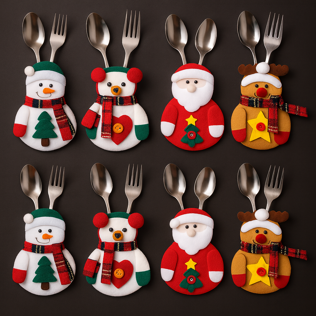 Weihnachtstischdeko Besteckhalter Stoff Weihnachtsfiguren 12er Set