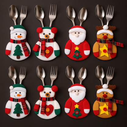 Weihnachtstischdeko Besteckhalter Stoff Weihnachtsfiguren 12er Set