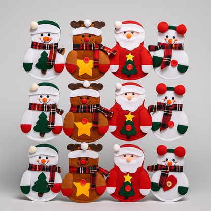 Weihnachtstischdeko Besteckhalter Stoff Weihnachtsfiguren 12er Set