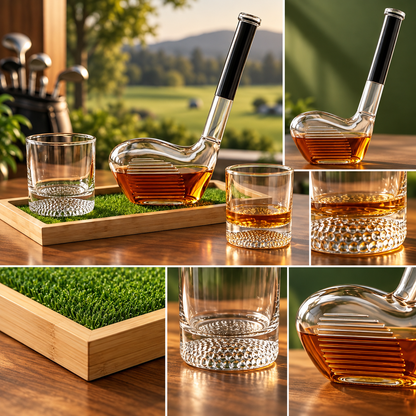 Whiskey Dekanter Set Mit Holztablett Im Golf Design