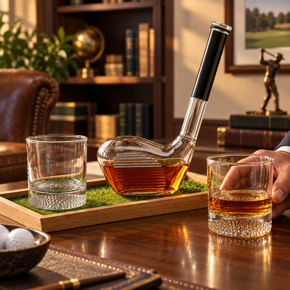 Whiskey Dekanter Set Mit Holztablett Im Golf Design