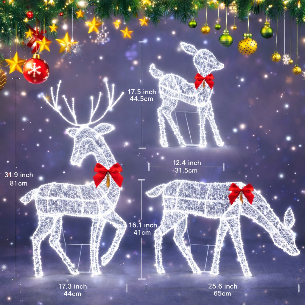 Decorazione Natalizia Famiglia di Renne Luminosa Design in Rattan per Esterni