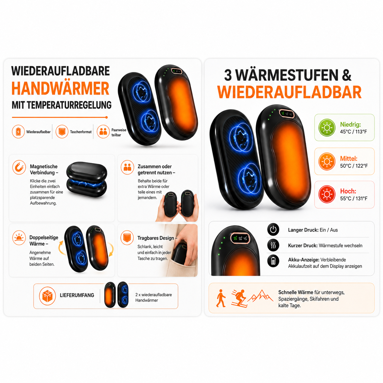 Wiederaufladbare Handwärmer Temperaturregelung