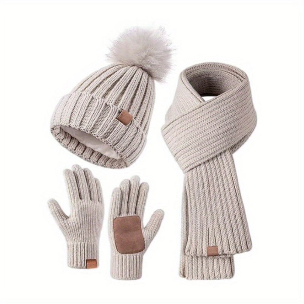 Winter Set Knit Hat Scarf Touchscreen Gloves Cold Days