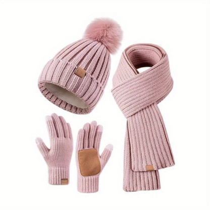 Winter Set Knit Hat Scarf Touchscreen Gloves Cold Days