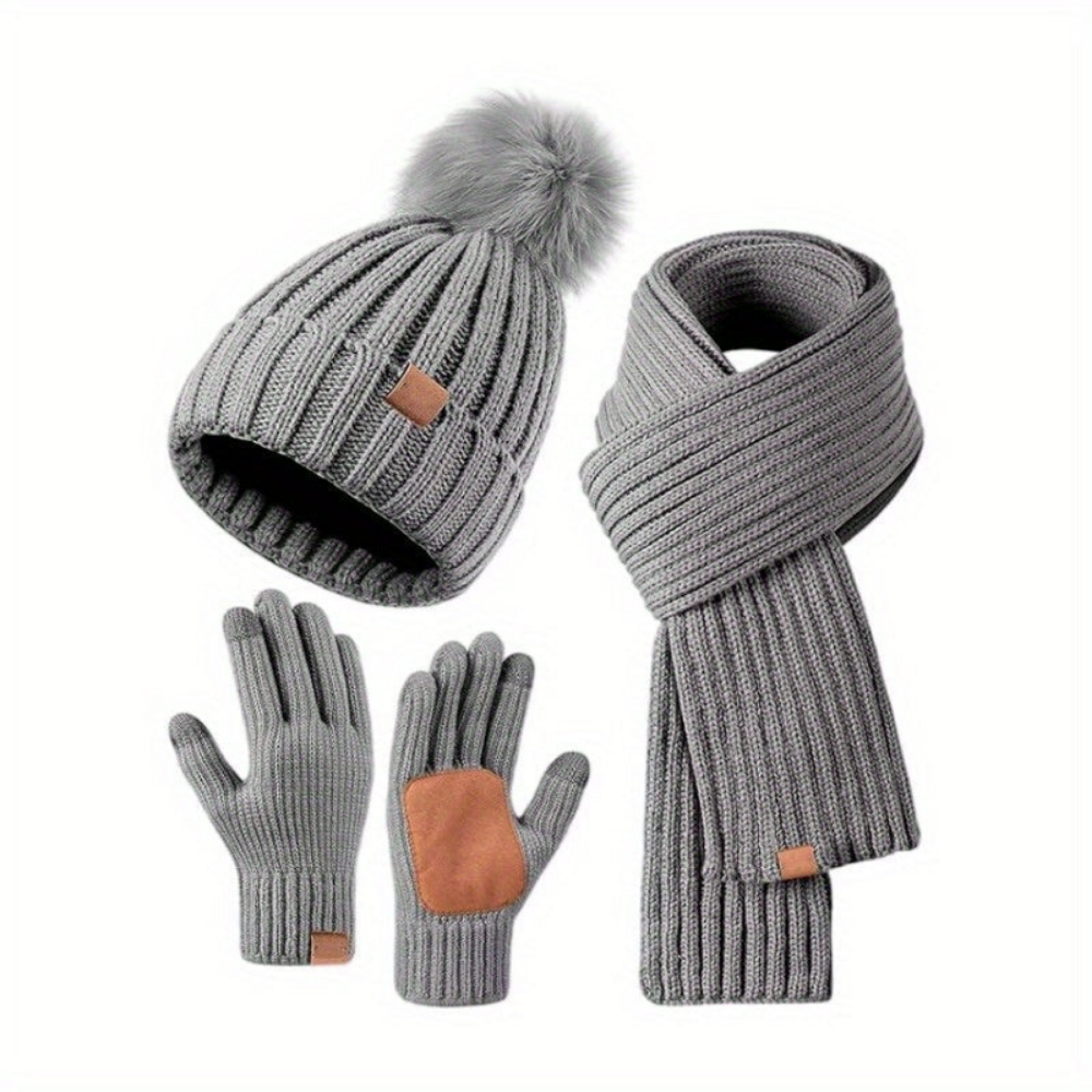 Winter Set Knit Hat Scarf Touchscreen Gloves Cold Days