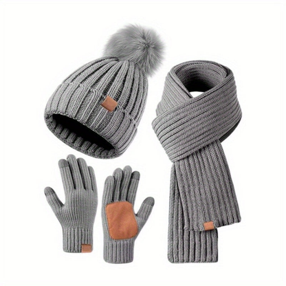 Winter Set Knit Hat Scarf Touchscreen Gloves Cold Days