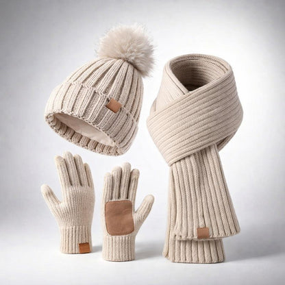 Winter Set Knit Hat Scarf Touchscreen Gloves Cold Days