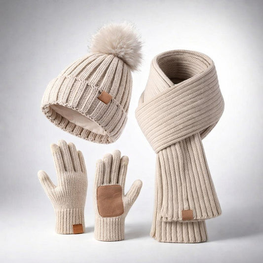 Winterset Strick Mütze Schal Touchscreen Handschuhe Kalte Tage