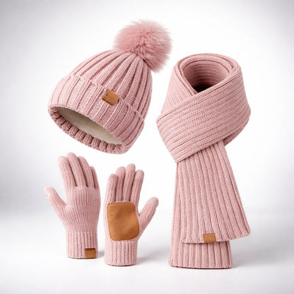 Winter Set Knit Hat Scarf Touchscreen Gloves Cold Days