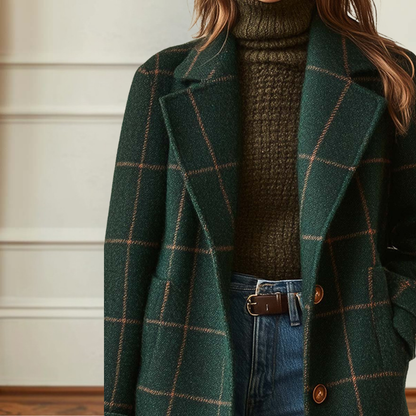 Abrigo de Lana para Mujer Elegante Estampado de Cuadros Uso Diario y Oficina