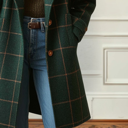 Abrigo de Lana para Mujer Elegante Estampado de Cuadros Uso Diario y Oficina