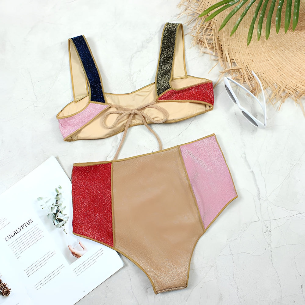 Set bikini donna vita alta moda mare da spiaggia