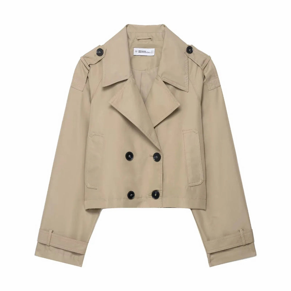 Damen Kurz Trench Jacke - Doppelreihig Tailliert Herbst
