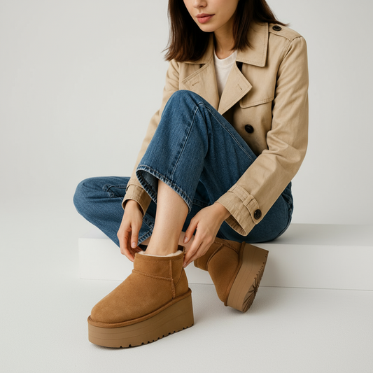 Damen Platform Ankle Boots - Winterstiefel Flach Gefüttert