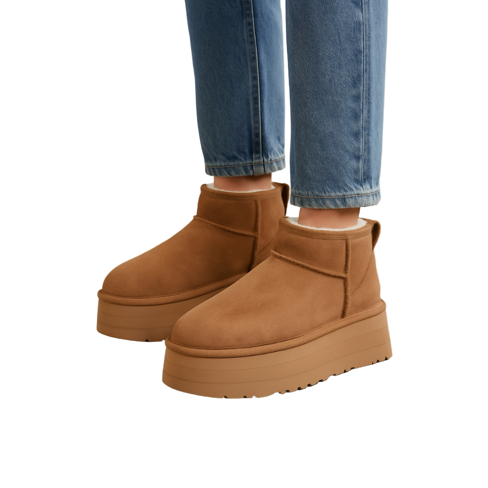 Damen Platform Ankle Boots - Winterstiefel Flach Gefüttert