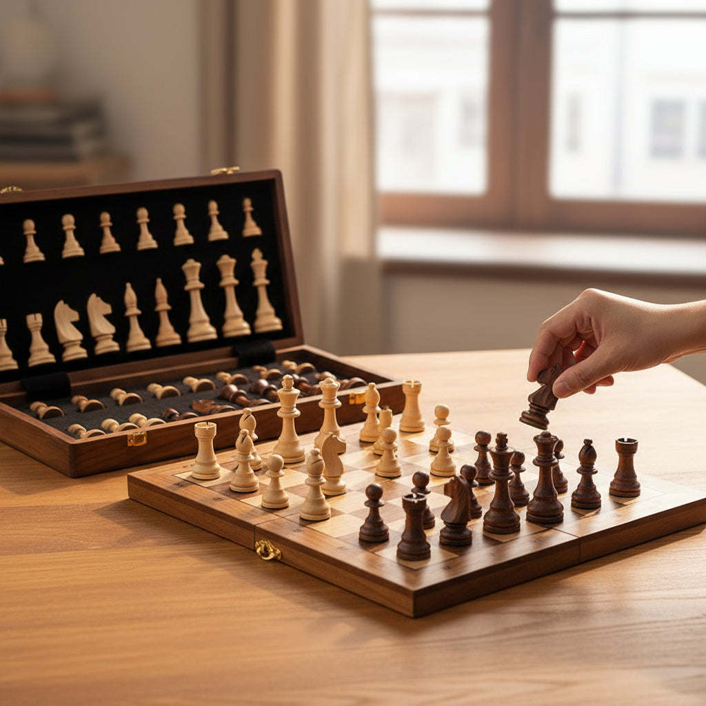 Juego de ajedrez de madera de nogal Figuras hechas a mano Plegable