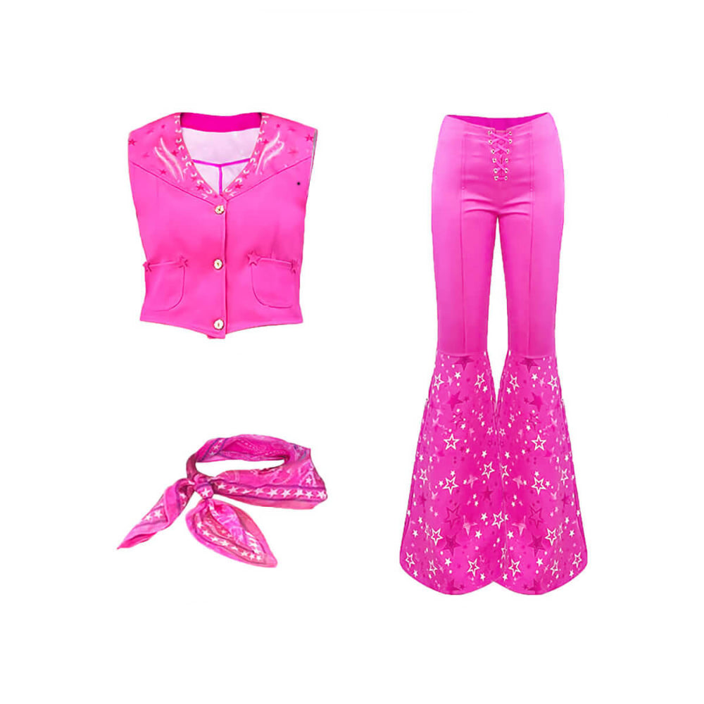 Retro Pink Cowgirl Costume Women 70s Disco Outfit with Flared Pants