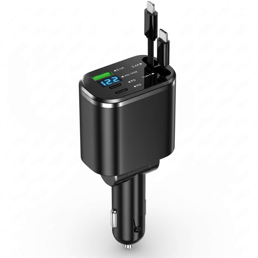Caricatore Auto 5-in-1 Retrattile con USB
