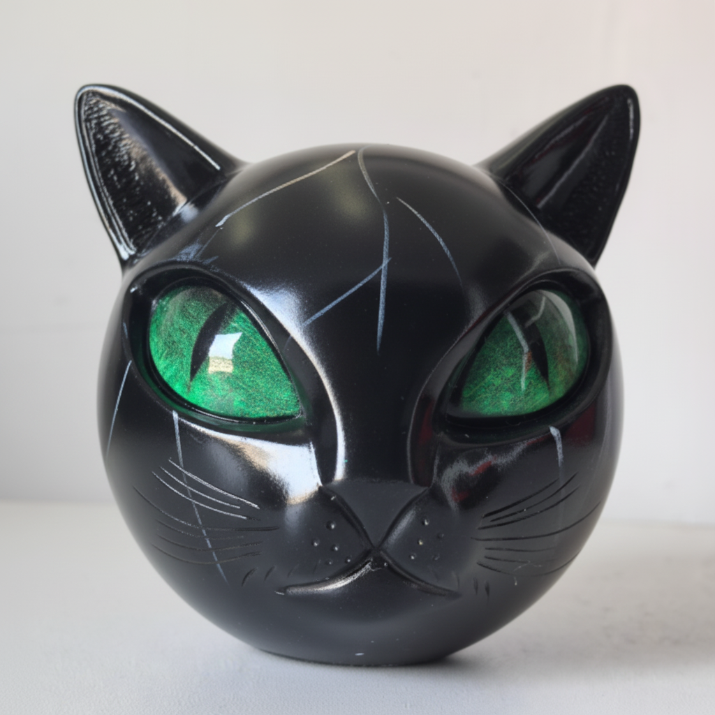Mystical Cat Head Sculpture – Artistic Home Decor with Enchanting Detail
