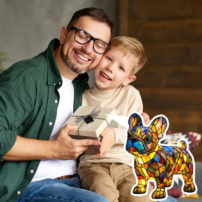 Tischlampe im Haustier Design aus Buntglas mit warmer LED Beleuchtung