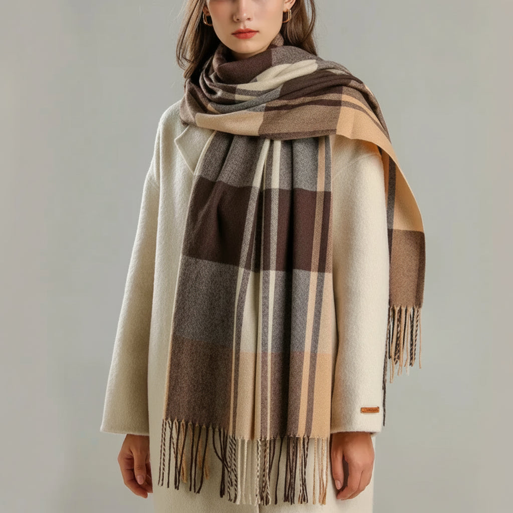 Scarf Women Checkered Pattern Winter Neck Wrap