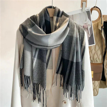 Scarf Women Checkered Pattern Winter Neck Wrap