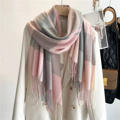 Scarf Women Checkered Pattern Winter Neck Wrap