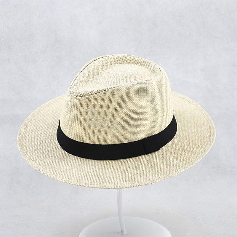 Clothing Accessories - Beige Straw Fedora Hat With Black Ribbon - Image 7