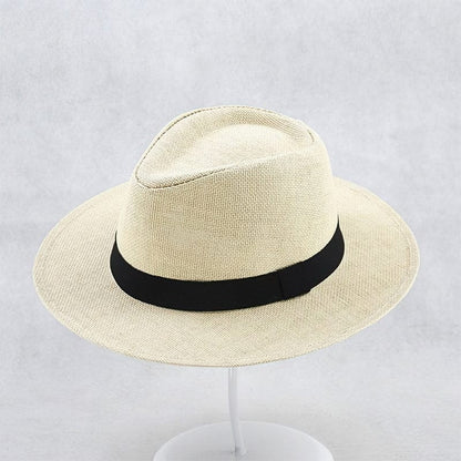 Clothing Accessories - Beige Straw Fedora Hat With Black Ribbon - Image 7